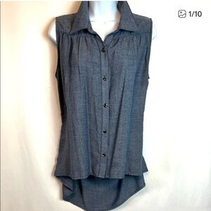 Cabi sleeveless denim look top peek-a-boo back